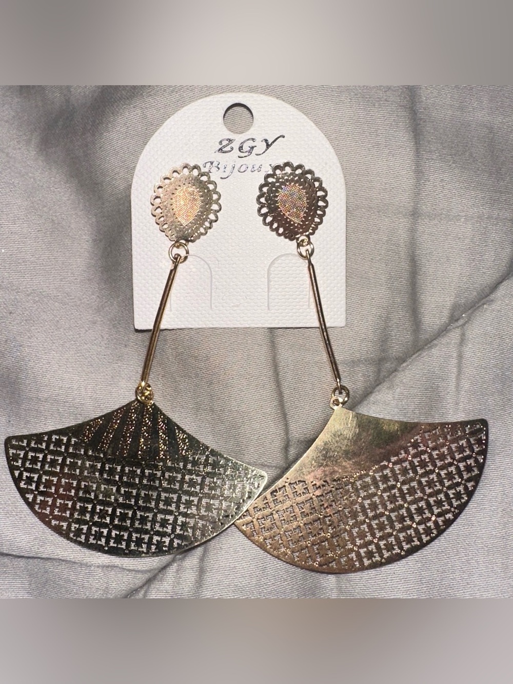 Textured Gold Fan Drop Earrings